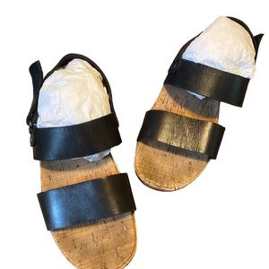 Kork-Ease Black Leather Strap Sandals with cork footbed